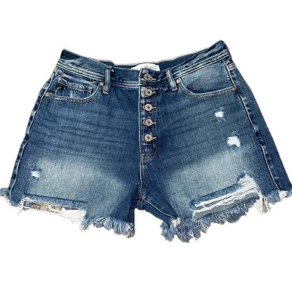 KanCan Pants - KanCan High Rise Distressed Exposed Button Fly Denim Shorts KC8633M